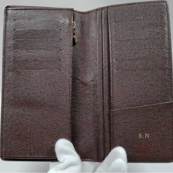 EUC [Louis Vuitton] Damier Ebene Checkered Long Unisex Bi-Fold Wallet Brown - Picture 4 of 11